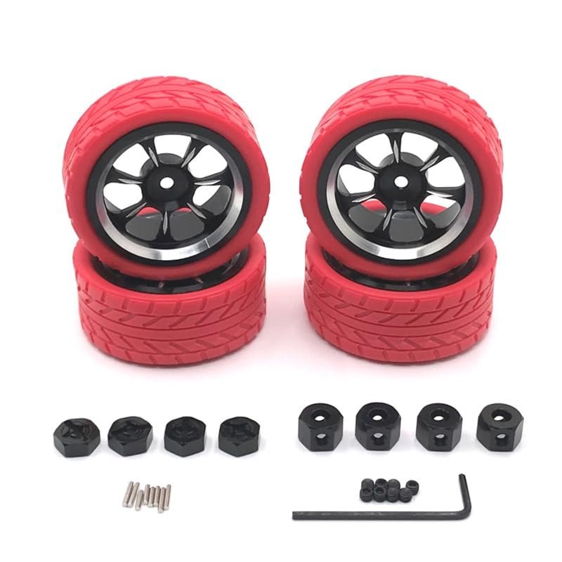 Greendhat Compatible with WLtoys WPL MN Model LC 1/18 1/16 1/14 1/12 RC Car Universal Modified Metal Wheel Tires, Cool Multi-Color Tire Skin Upgrade Parts ( Color : Red )
