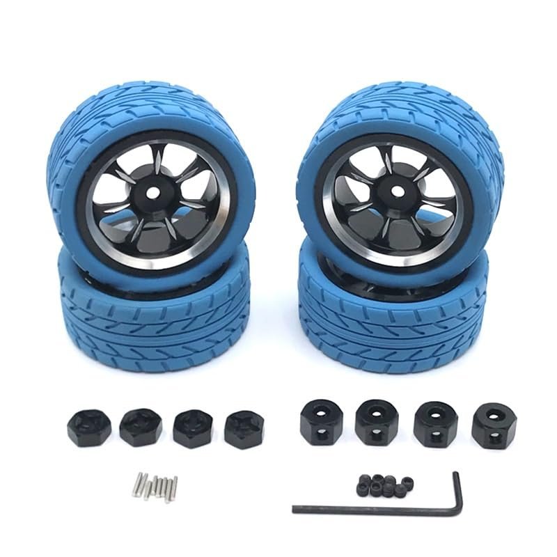 Greendhat Compatible with WLtoys WPL MN Model LC 1/18 1/16 1/14 1/12 RC Car Universal Modified Metal Wheel Tires, Cool Multi-Color Tire Skin Upgrade Parts ( Color : Blue )