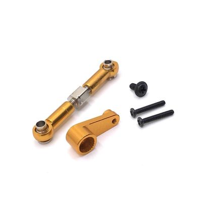 Greendhat Compatible with WLtoys 144010 144001 144002 124017 124016 124018 124019 RC Car Modification Parts, Metal Steering Gear Lever & Steering Gear Arm ( Color : Gold )