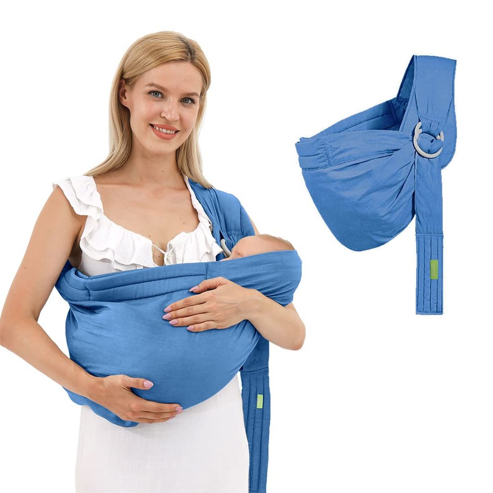 Baby Carrier Sling Wrap Ring, Soft Infant Baby Carriers for Newborn Toddlers Slings, Ergonomic Design Hug Strap for Newborns, Breathable Adjustable Multi-Functional Sling 8 to 36lbs-Blue