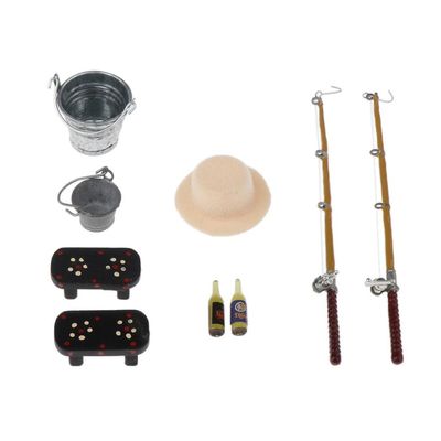Gazechimp 1/12 Dollhouse Miniature Fishing Tool Keg Beer Bottles Mini Outdoor
