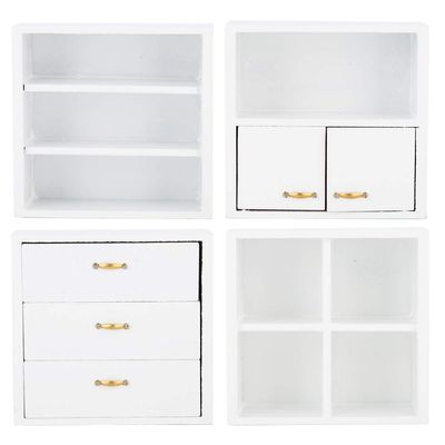 Keenso 1:12 Mini Wood Cabinet Furniture Living Room Bedroom Cabinet Unit for Dollhouse White Doll Accessories