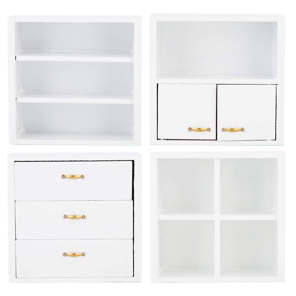 Keenso 1:12 Mini Wood Cabinet Furniture Living Room Bedroom Cabinet Unit for Dollhouse White Doll Accessories