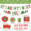 172 Christmas Ugly Sweater Decorations Xmas Disposable Dinnerware Set Party Supplies with Includes Paper Plates Cups Napkins Knifes Forks Spoons Tablecloths It's About to Get Ugly Banner, Serves 24 view 2