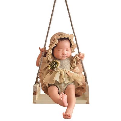 Baby Newborn Photography Props Wooden Swing Seat Hanging Indoor with Twine Swing Board Vintage Safe and Sturdy for Kids Boys Girls Professional Prop Home Decoration Accessories Wood Color
