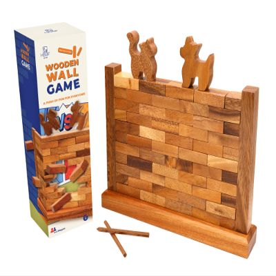 BSIRI Wooden Brick Wall Balancing Game with Characters Family for Teens and Adults Classic Brick Games Tabletop Party Skill Activity for Home Party Play