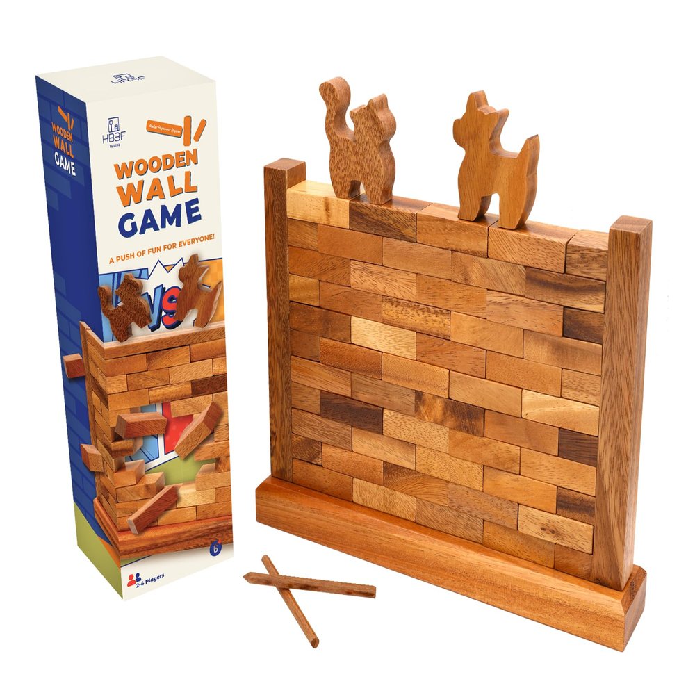 BSIRI Wooden Brick Wall Balancing Game with Characters Family for Teens and Adults Classic Brick Games Tabletop Party Skill Activity for Home Party Play