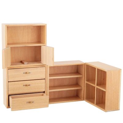 1:12 Mini Wood Cabinet Furniture Living Room Bedroom Cabinet Unit for Dollhouse Wood Color