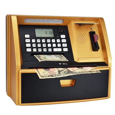 ATM Savings Bank with Debit Card, Electronic Piggy Bank for Real Money, Coin Recognition, Targets Setting, Password Login, Voice Prompt, Great Gift for Boys Girls (Golden/Black)