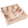Montessori Sensory Bin Tools Toy with Wooden Box for Toddlers, Pretend Play Dish Toys Wooden Bowls Scoop Tongs Transfer Work Pouring Set, Kids Fine Motor Skills Development view 1