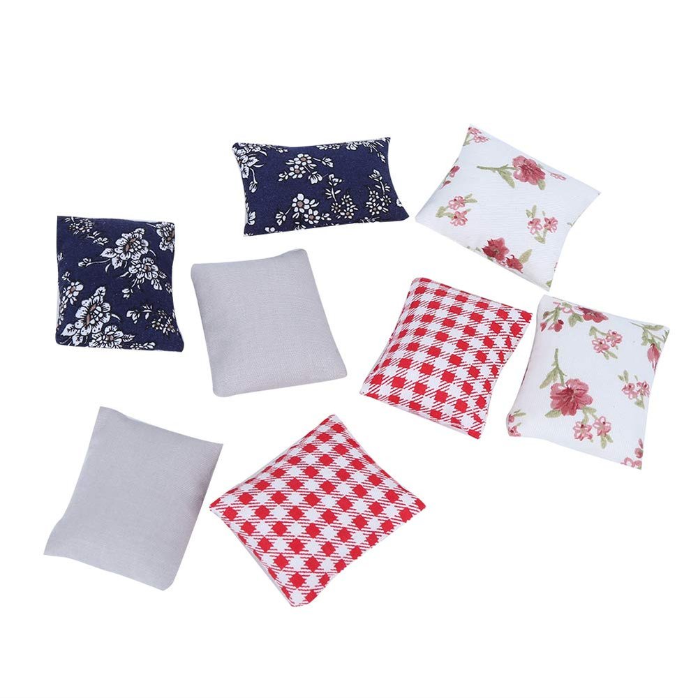 1:12 Doll Pillow, 8pcs Soft Fabric Mini Pillows Lightweight Dollhouse Miniature Model Toy Accessory