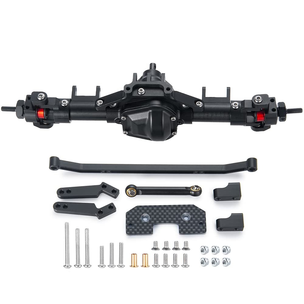 RCHUBAM CNC Metal Front Axle Set with Servo Base for 1/10 Axial SCX10 RC Crawler Car (Front)