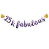 25 & Fabulous Banner, Purple Glitter Paper Banner Sign Garlands,25th Birthday / Anniversary Party Decorations Supplies,Letters Purple,SUNbetterland view 1