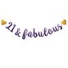 21 & Fabulous Banner, Purple Glitter Paper Banner Sign Garlands,21st Birthday/Anniversary Party Decorations Supplies,Letters Purple,SUNbetterland view 1