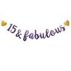 15 & Fabulous Banner, Purple Glitter Paper Banner Sign Garlands,15th Birthday/Anniversary Party Decorations Supplies,Letters Purple,SUNbetterland view 1