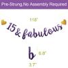 15 & Fabulous Banner, Purple Glitter Paper Banner Sign Garlands,15th Birthday/Anniversary Party Decorations Supplies,Letters Purple,SUNbetterland view 2