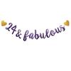 24 & Fabulous Banner, Purple Glitter Paper Banner Sign Garlands,24th Birthday/Anniversary Party Decorations Supplies,Letters Purple,SUNbetterland view 1