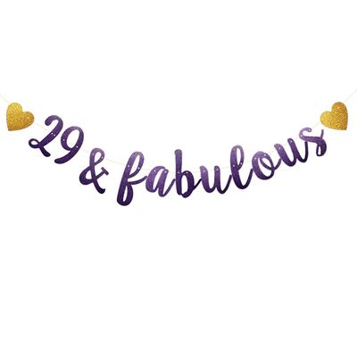 29 & Fabulous Banner, Purple Glitter Paper Banner Sign Garlands,29th Birthday/Anniversary Party Decorations Supplies,Letters Purple,SUNbetterland