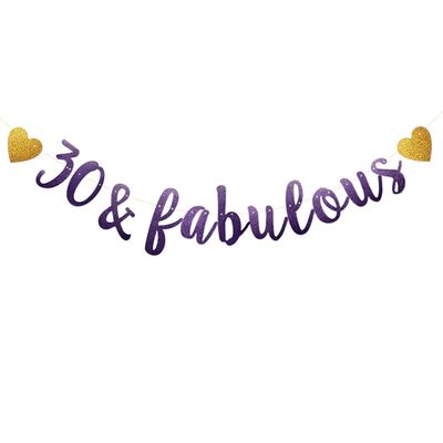 30 & Fabulous Banner, Purple Glitter Paper Banner Sign Garlands,30th Birthday/Anniversary Party Decorations Supplies,Letters Purple,SUNbetterland