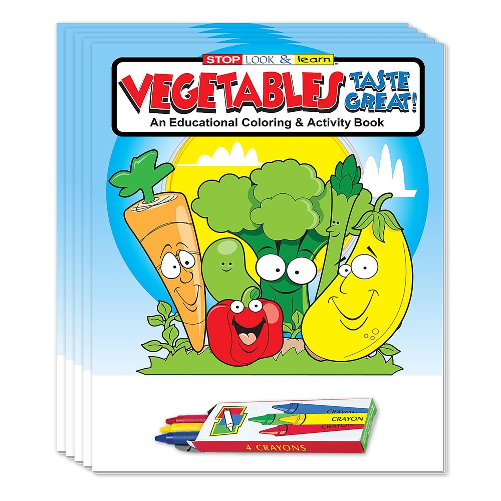 ZOCO Vegetables Taste Great! Coloring Books (50 Bulk Pack, With Crayons) Healthy Eating for Kids, Nutrition Activities, Puzzles, Games, Preschool, School, Health Programs