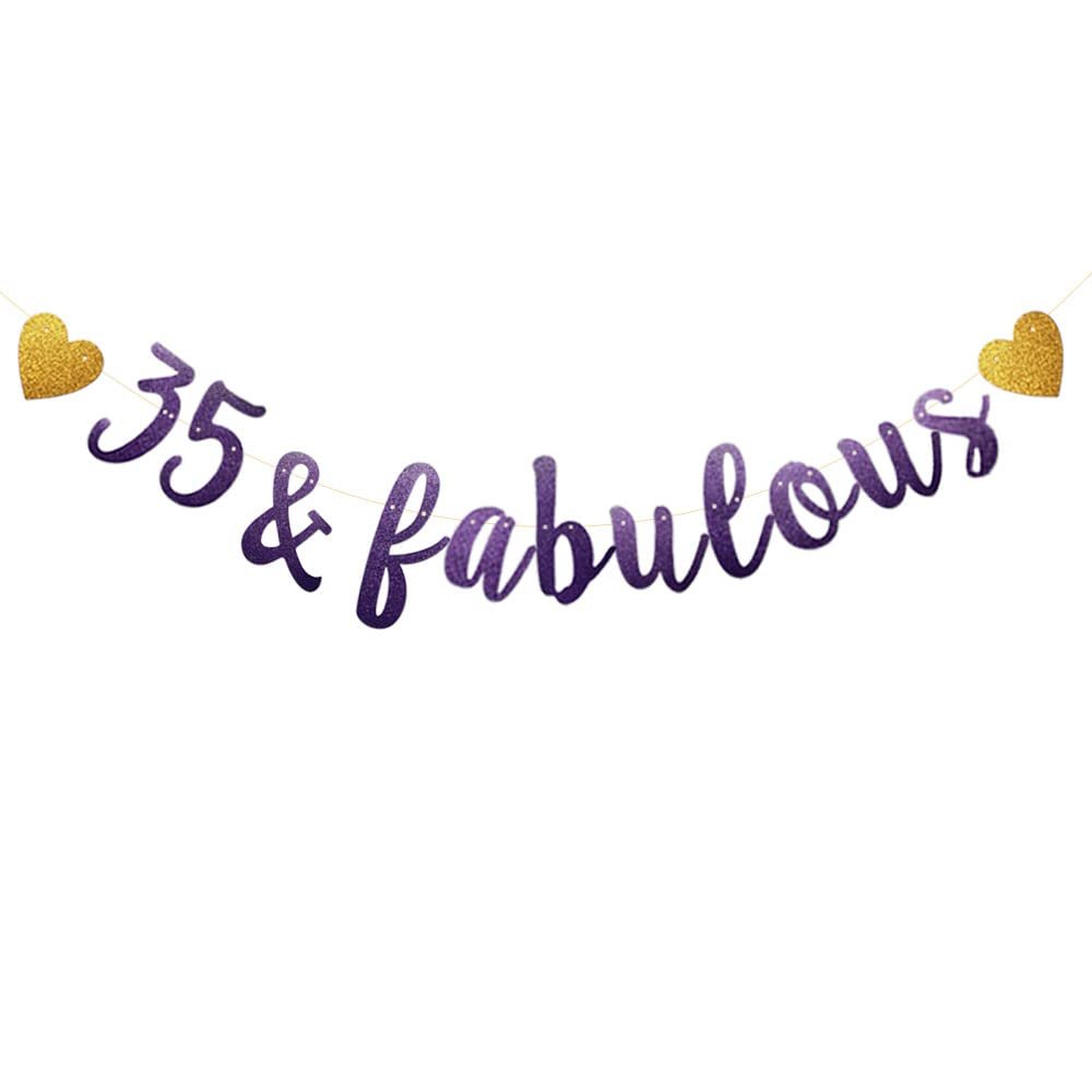 35 & Fabulous Banner, Purple Glitter Paper Banner Sign Garlands,35th Birthday/Anniversary Party Decorations Supplies,Letters Purple,SUNbetterland