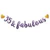 35 & Fabulous Banner, Purple Glitter Paper Banner Sign Garlands,35th Birthday/Anniversary Party Decorations Supplies,Letters Purple,SUNbetterland view 1