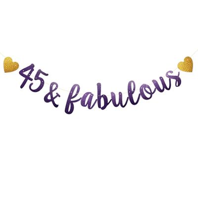 45 & Fabulous Banner, Purple Glitter Paper Banner Sign Garlands,45th Birthday/Anniversary Party Decorations Supplies,Letters Purple,SUNbetterland