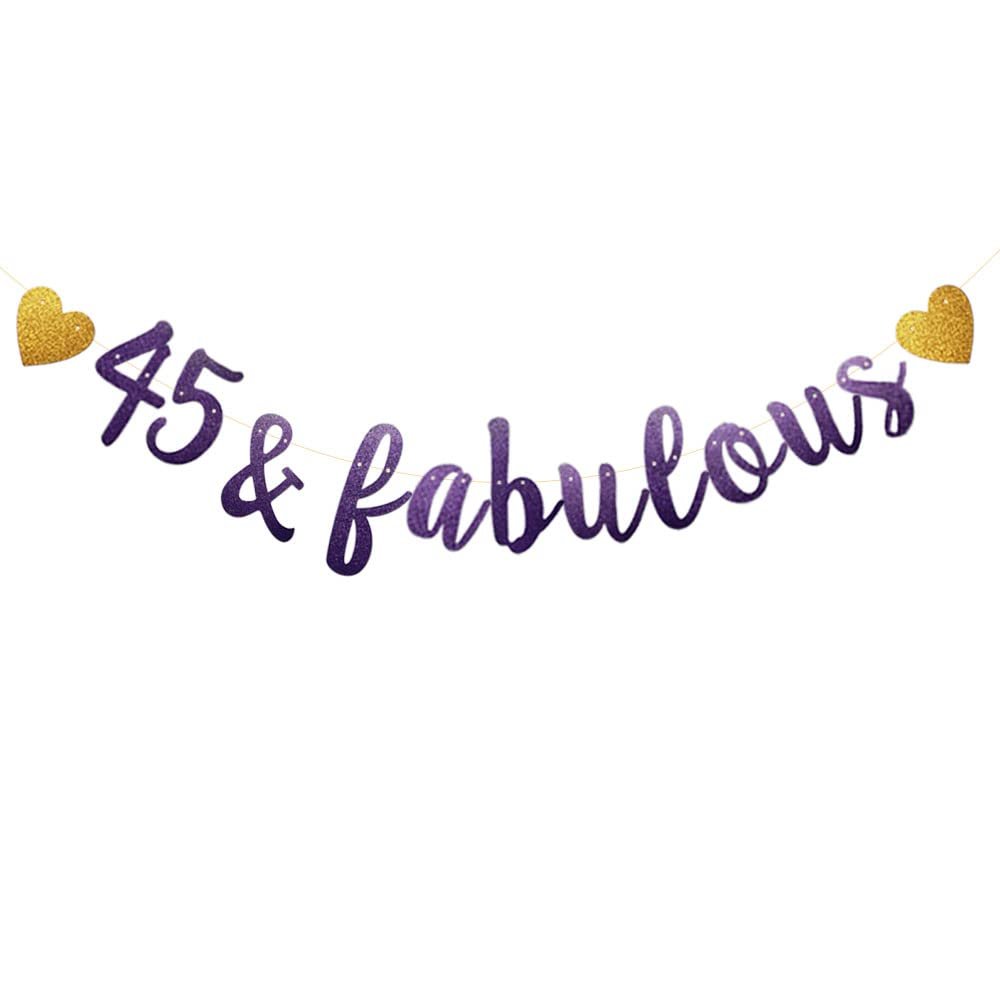 45 & Fabulous Banner, Purple Glitter Paper Banner Sign Garlands,45th Birthday/Anniversary Party Decorations Supplies,Letters Purple,SUNbetterland