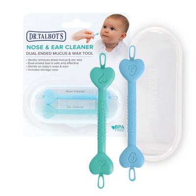 Dr. Talbots Baby Safe Nose and Ear Cleaner Set with Hygienic Travel Case, Gentle Dual-Ended Easy Mucus and Wax Remover Tool, 2 Pack, Neutral Colors
