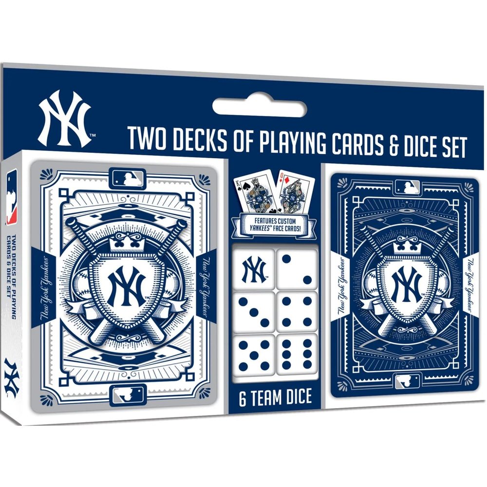 MasterPieces Officially Licensed MLB New York Yankees 2-Pack Playing cards & Dice set for Adults