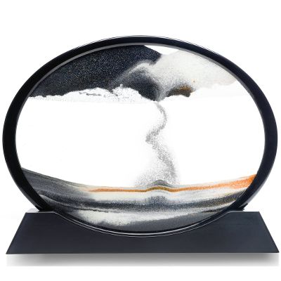 Atigrado Large Zen 12" Moving Sand Art - Large Round Glass Frame with Mindful Black Sand - 3D Deep Sea Sandscape Hourglass for Office & Home Decor, Stress Relief & Meditation Aid for Adults