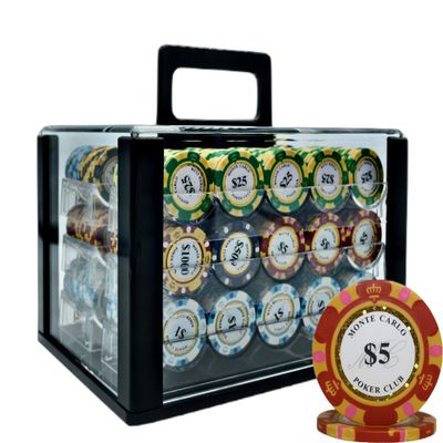 600pcs 13.5G Monte Carlo Poker Club Poker Chips Set with Heavy Duty Acrylic Case & Chips Trays
