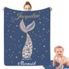 Artsadd Personalized Mermaid Gift for Girls, Custom Mermaid Tail Throw Blanket with Name, Personalized Name Receiving Swaddle Blanket for Infant Newborn Toddler, Customized Baby Girl Gifts 30"x40" view 1