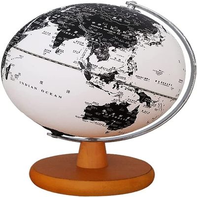 Black And White World Globe Lighting Led World Globe For Home Office 9.8" With Chrome Metal Base Stand