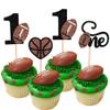 24 PCS Rugby Ball One Cupcake Toppers Glitter Love Heart American Football 2st Birthday Cupcake Picks for Rugby Sports Theme Baby Shower Kids First Birthday Party Cake Decorations view 1