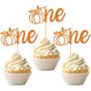 24 PCS Pumpkin 1st Birthday Cupcake Toppers Glitter Fall Theme First Birthday Cupcake Picks Pumpkin One Cake Decorations for Baby Shower Kids 1st Birthday Party Supplies Orange view 1