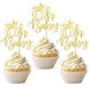 24 PCS Pumpkin Oh Baby Cupcake Toppers Glitter Gender Reveal Pumpkin Cupcake Picks for Fall Theme Baby Shower Kids Birthday Party Cake Decorations Supplies Gold view 1