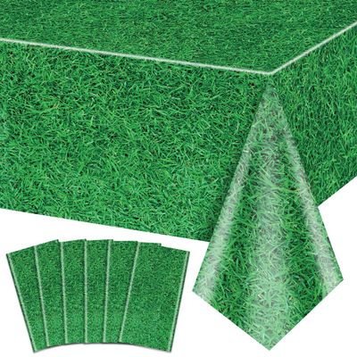 6 Pack Green Grass Tablecloths, 87x51'' Grass Pattern Plastic Disposable Table Cover Football Field Soccer Field Table Cloth for Sports Theme Parties Supplies Golf Soccer Football Event Decorations