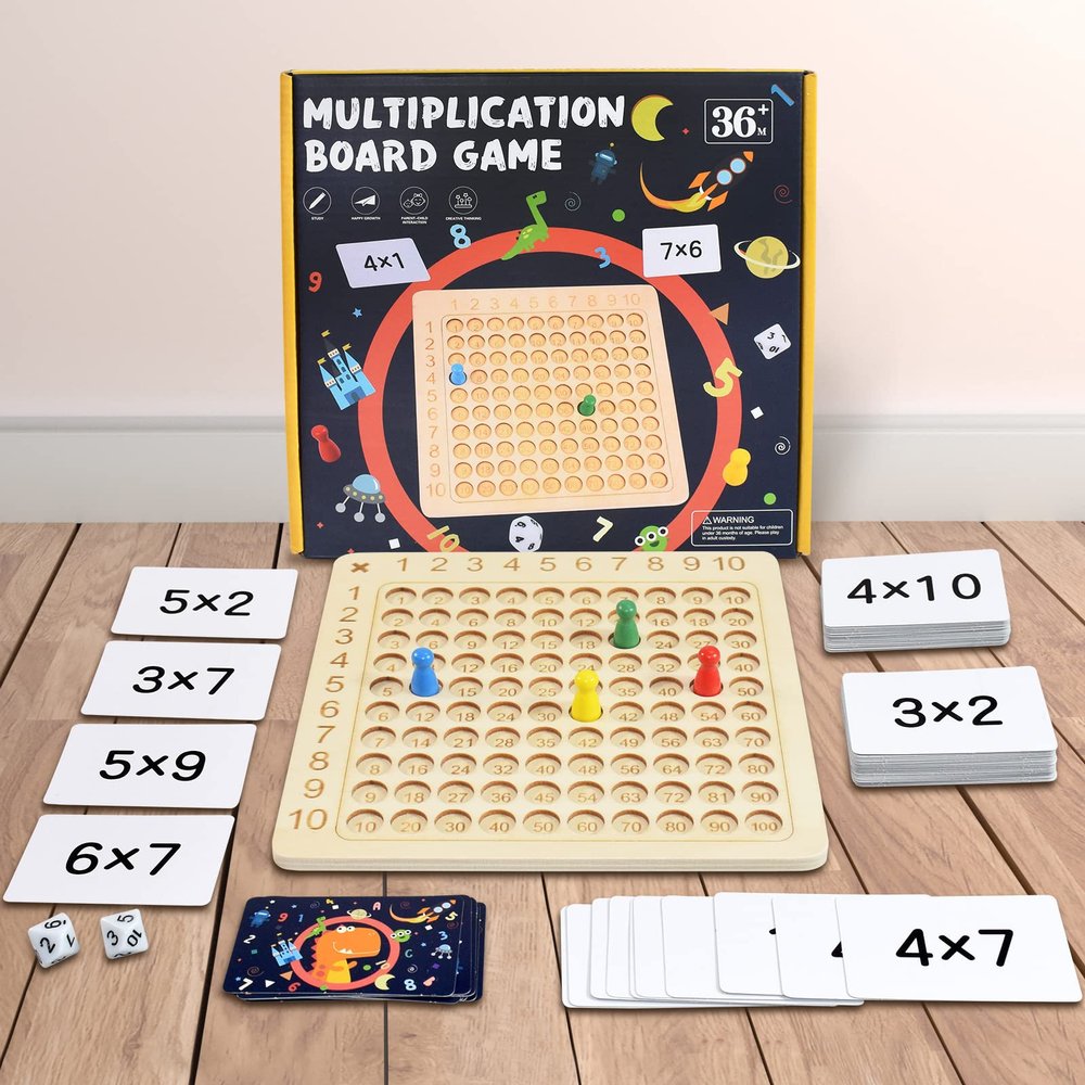 BAKAM Wooden Multiplication Board Math Game for Kids 8-12, Math Manipulatives Set with 100PCS Flash Cards for Kids 6-8 Years Old, Montessori Counting Toy Preschool Learning