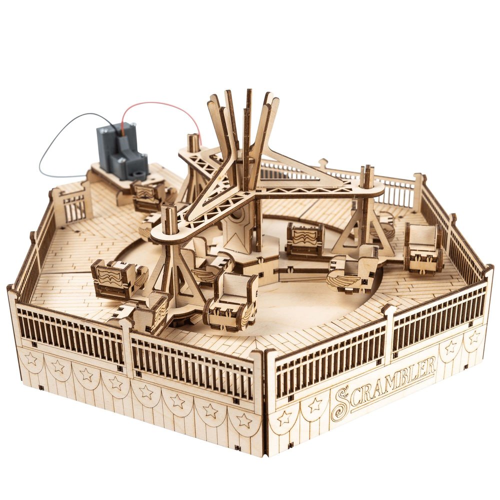 CoasterDynamix 3-D Scrambler Carnival Ride Wooden Model Kit - Electric Motorized Building Puzzle Kit for Adults and Kids, Toy Puzzles and Mini Craft Decor Models for Jigsaw Assembly Projects