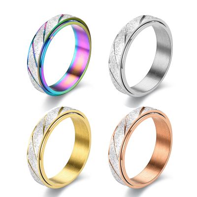 SHOLLY Anxiety Rings Fidget for Women Stress Relief Spinner Teen Girls 4Pcs 6MM Titanium Steel Size 5-11 (6mm 4pcs/ Frosted+Diagonal, 9)