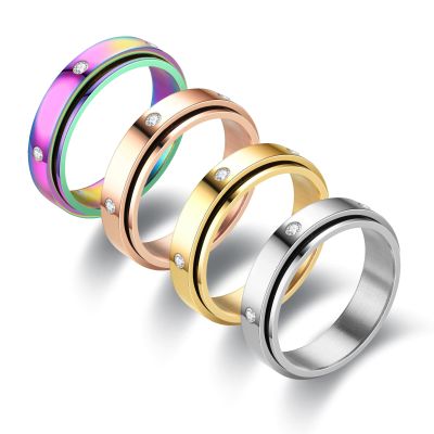 fekang Anxiety Rings Fidget Ring for Women Stress Relief Spinner Rings for Anxiety Stress Ring 4Pcs 6MM Titanium Steel Size 5-12 (11, 6mm spinner rings 4pcs/6 cz stones)