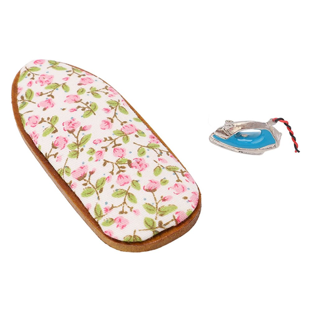 Dolls House Miniature Ironing Board, Dollhouse Miniature Iron with Ironing Board Set for 1:12 Dollhouse