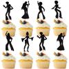 24 PCS Black Glitter 70s Disco Cupcake Toppers - Disco Dancing Cupcake Picks - Cake Decorations for Music Theme Wedding & Birthday Party Supplies view 1
