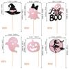 24 PCS Halloween Cupcake Toppers - Pink & Black Glitter Ghost, Little Boo, Witch Hat, Pumpkin Cake Decorations for Baby Shower, Birthday Party Supplies view 2