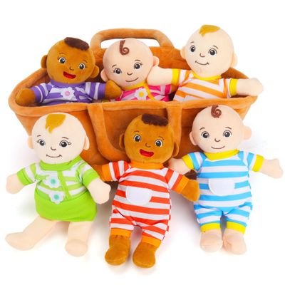 Qpewep Basket of Babies Plush Dolls, 8" Plush Diversity Baby Dolls- 6 Piece Set Interchangeable Clothes Stuffed Plush Figures for All Ages