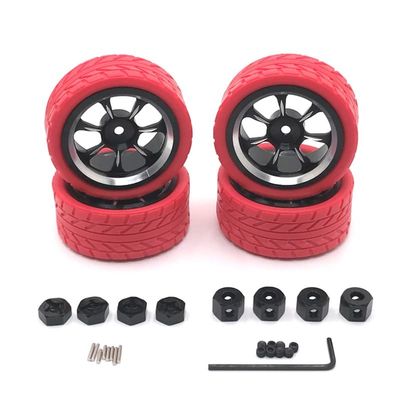 BAIJAC Compatible with WPL MN Model LC 1/18 1/16 1/14 1/12 RC Car Universal Modified Metal Wheel Tires, Cool Multi-Color Tire Skin Upgrade Parts ( Color : Red )