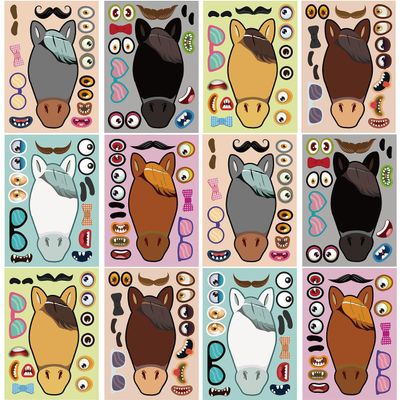 24 Sheets 8.27''5.9'' Make Your Own Horse Stickers for Kids Toddlers, Make a Face Stickers for Kids Party Favors Activities