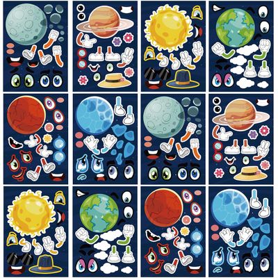 24 Sheets 8.27''5.9'' Make Your Own Space Stickers for Kids Toddlers, Make a Face Stickers for Kids Party Favors Activities