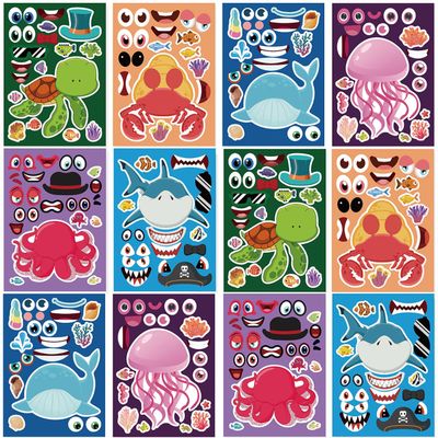 24 Sheets 8.27''5.9'' Make Your Own Sea Animals Stickers for Kids Toddlers, Make a Face Stickers for Kids Party Favors Activities